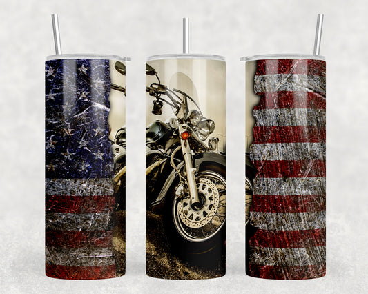 American Flag Motorcycle 20oz Skinny Tumbler - 2397