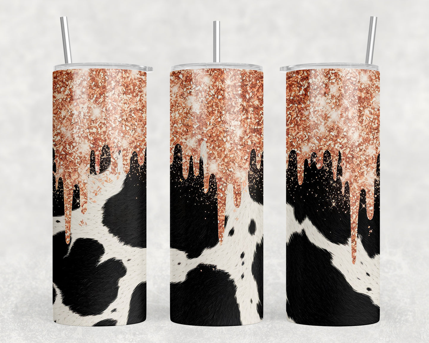 Cow Print Printed Glitter 20oz Skinny Tumbler - 239