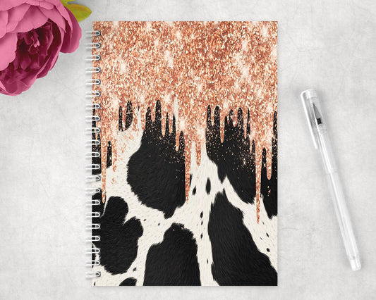 Cow Print Printed Glitter Spiral Lined A5 Journal - 239