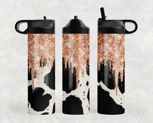 Cow Print Printed Glitter Water Bottle - 239