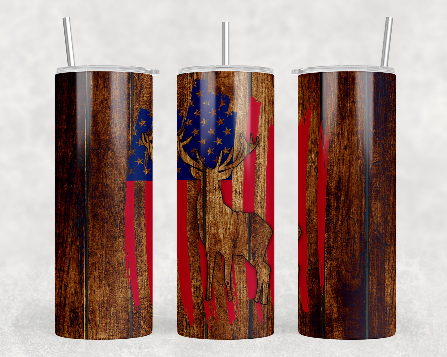 American Flag Deer 20oz Skinny Tumbler - 2425