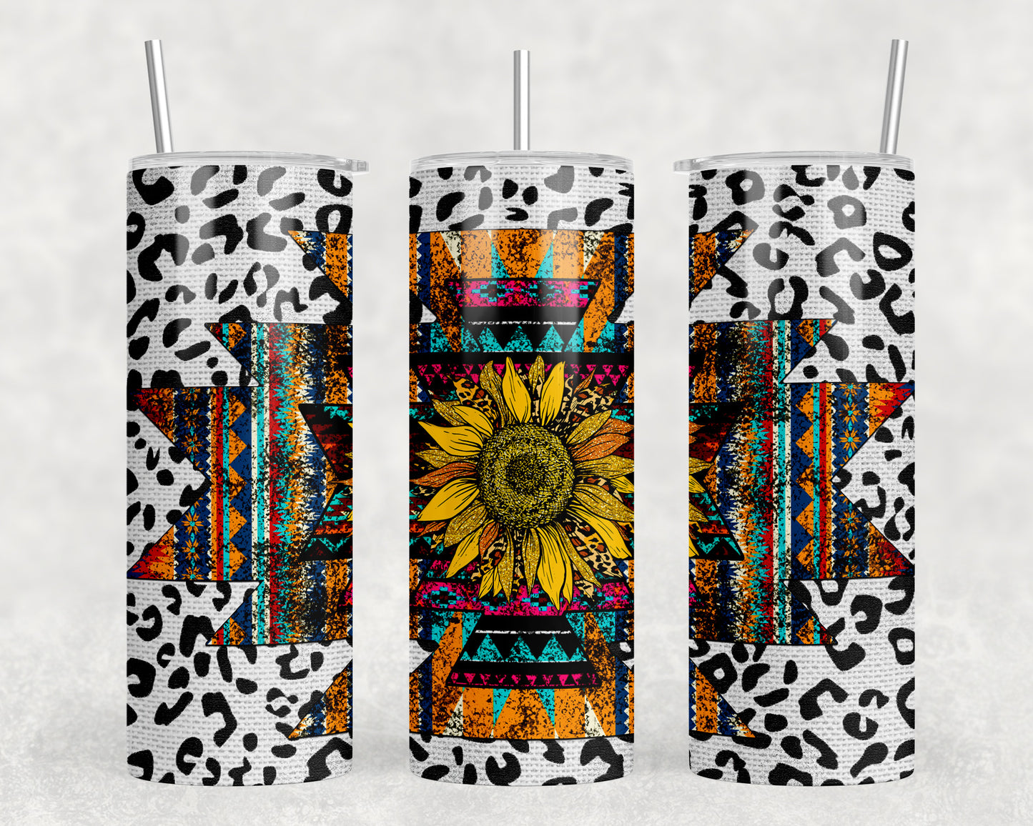 Aztec Sunflower Printed Leather 20oz Skinny Tumbler - 2427