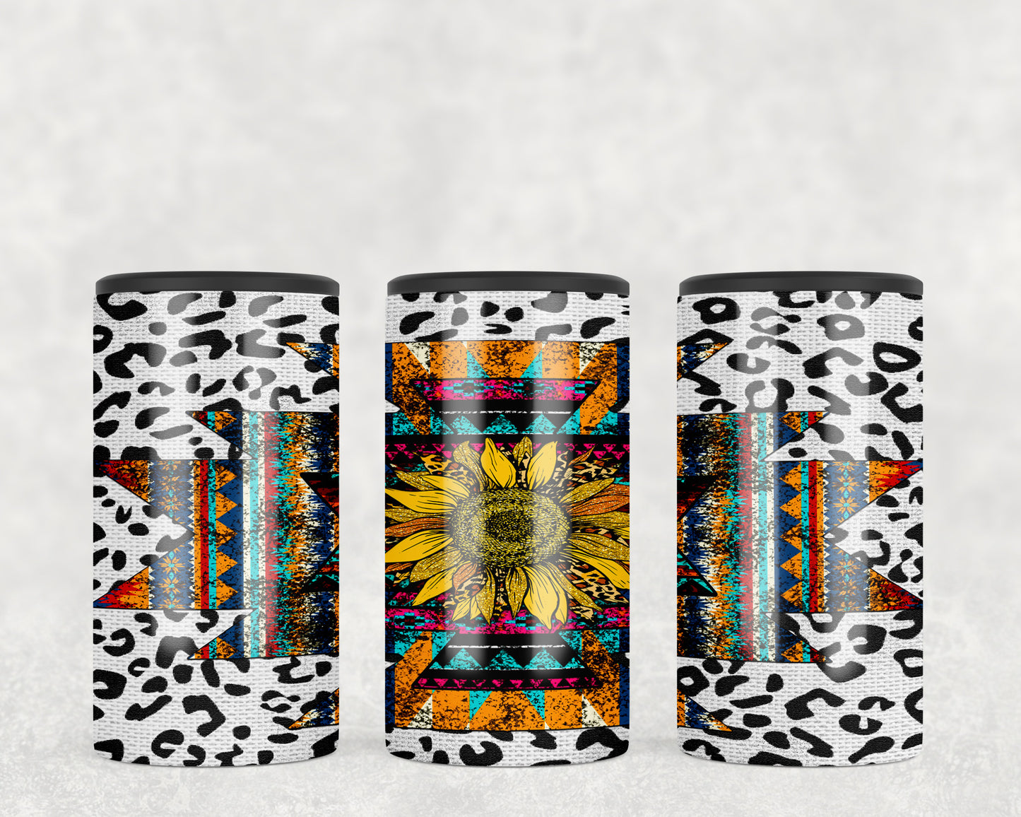 Aztec Sunflower Printed Leather 5-in-1 Can Hugger Tumbler - 2427