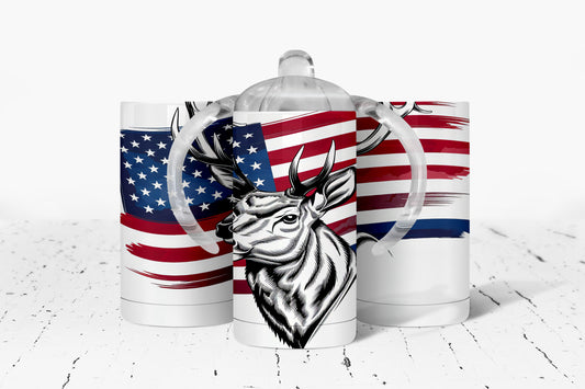 American Flag Buck Kids Dual Lid Sippy Cup Tumbler - 243