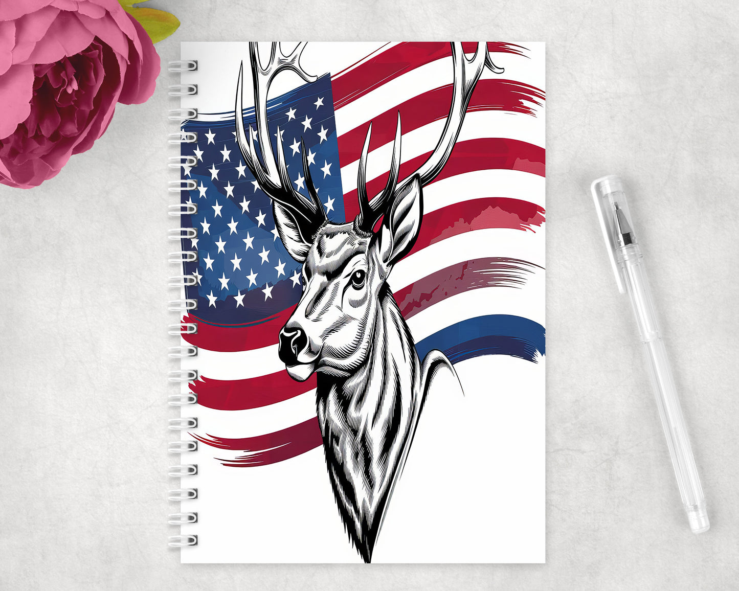 American Flag Buck Spiral Lined A5 Journal - 243