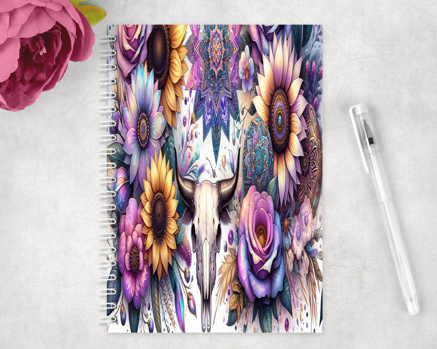 Western Floral Skull Spiral Lined A5 Journal - 244