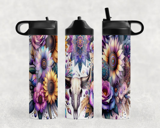 Western Floral Skull Water Bottle - 244