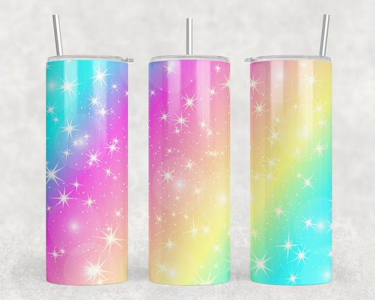 Rainbow Faux Printed Glitter 20oz Skinny Tumbler - 2489