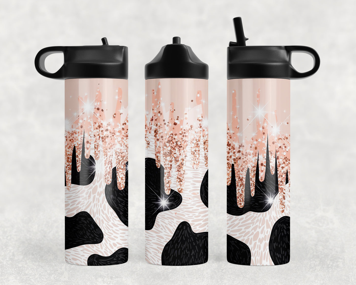 Cow Print Printed Glitter Water Bottle - 248