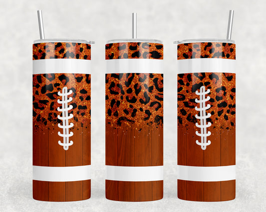 Leopard Print Football  20oz Skinny Tumbler - 2492