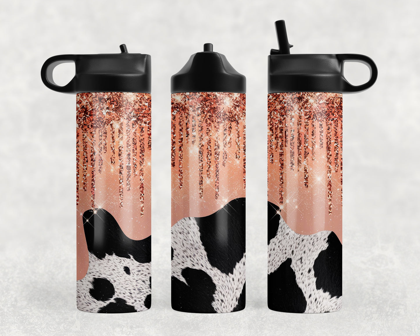 Cow Print Printed Glitter Water Bottle - 249