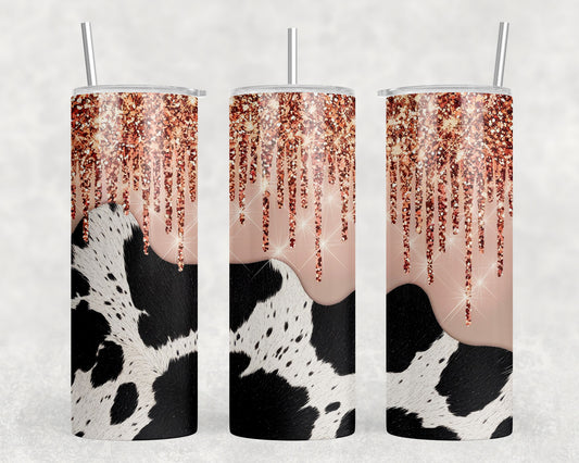 Cow Print Printed Glitter 20oz Skinny Tumbler - 250