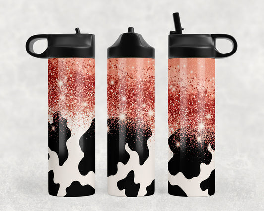 Cow Print Printed Glitter Water Bottle - 251