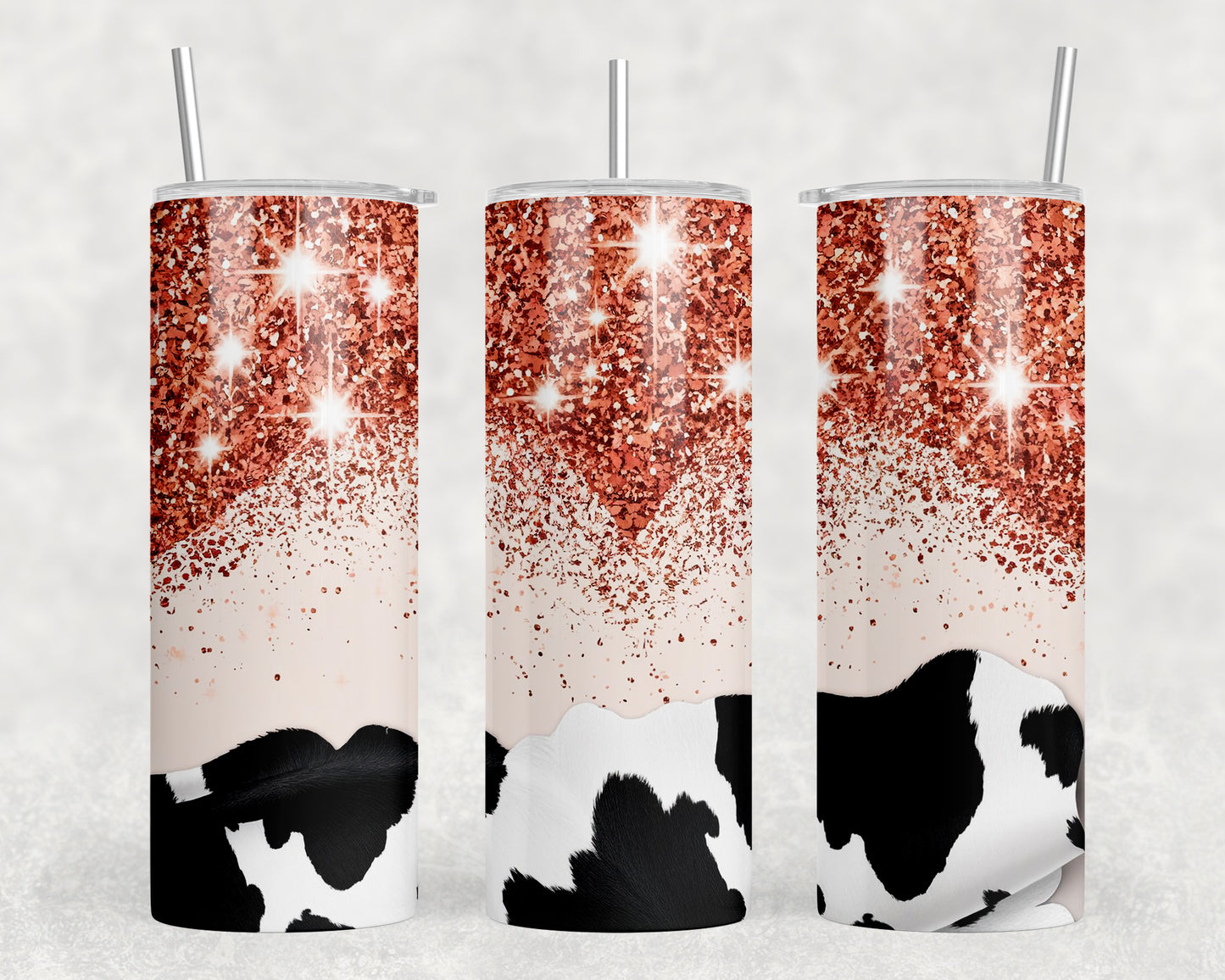 Cow Print Printed Glitter 20oz Skinny Tumbler - 252