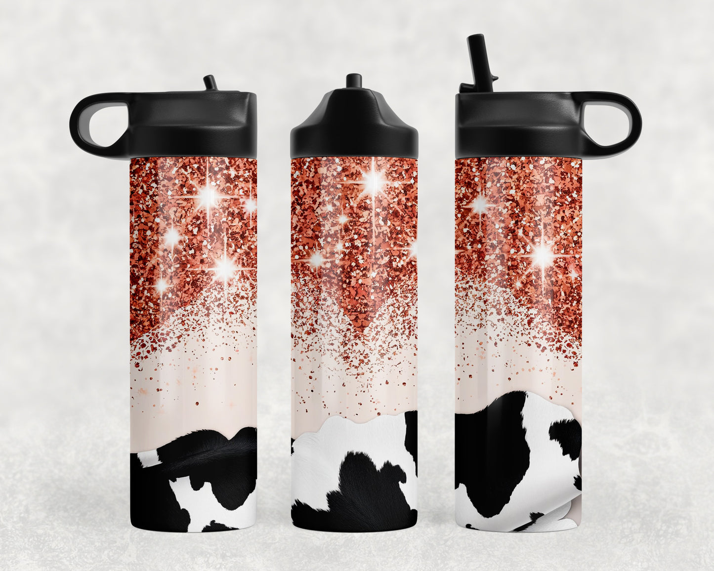 Cow Print Printed Glitter Water Bottle - 252