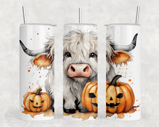 Cute Halloween Highland Cow 20oz Skinny Tumbler - 2537