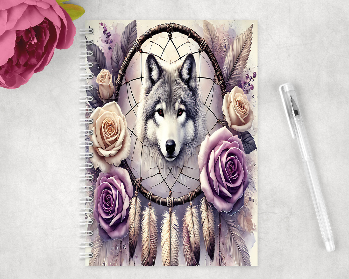 Wolf Dream Catcher Spiral Lined A5 Journal - 287