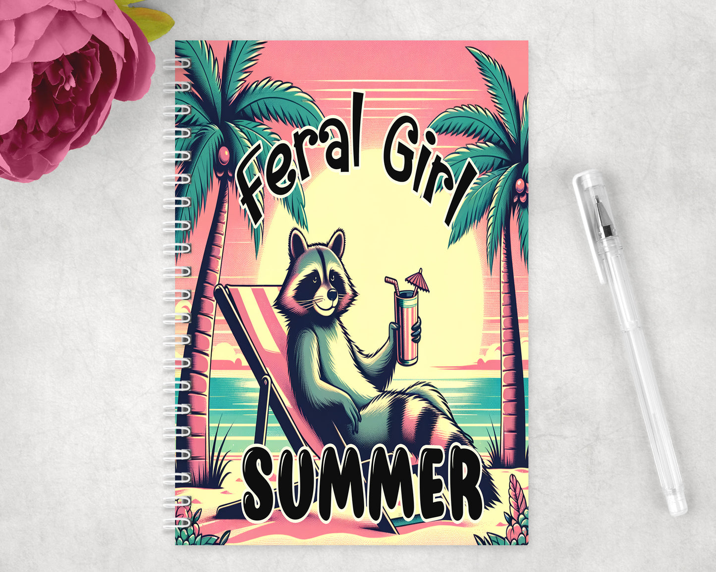 Funny Raccoon Summer Spiral Lined A5 Journal - 295