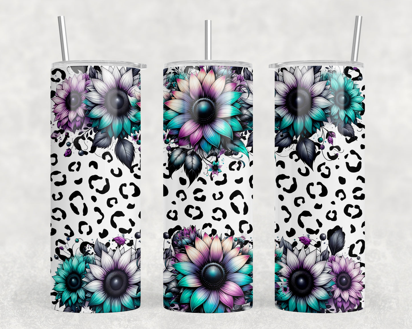 Sunflowers and Leopard Print 20oz Skinny Tumbler - 318