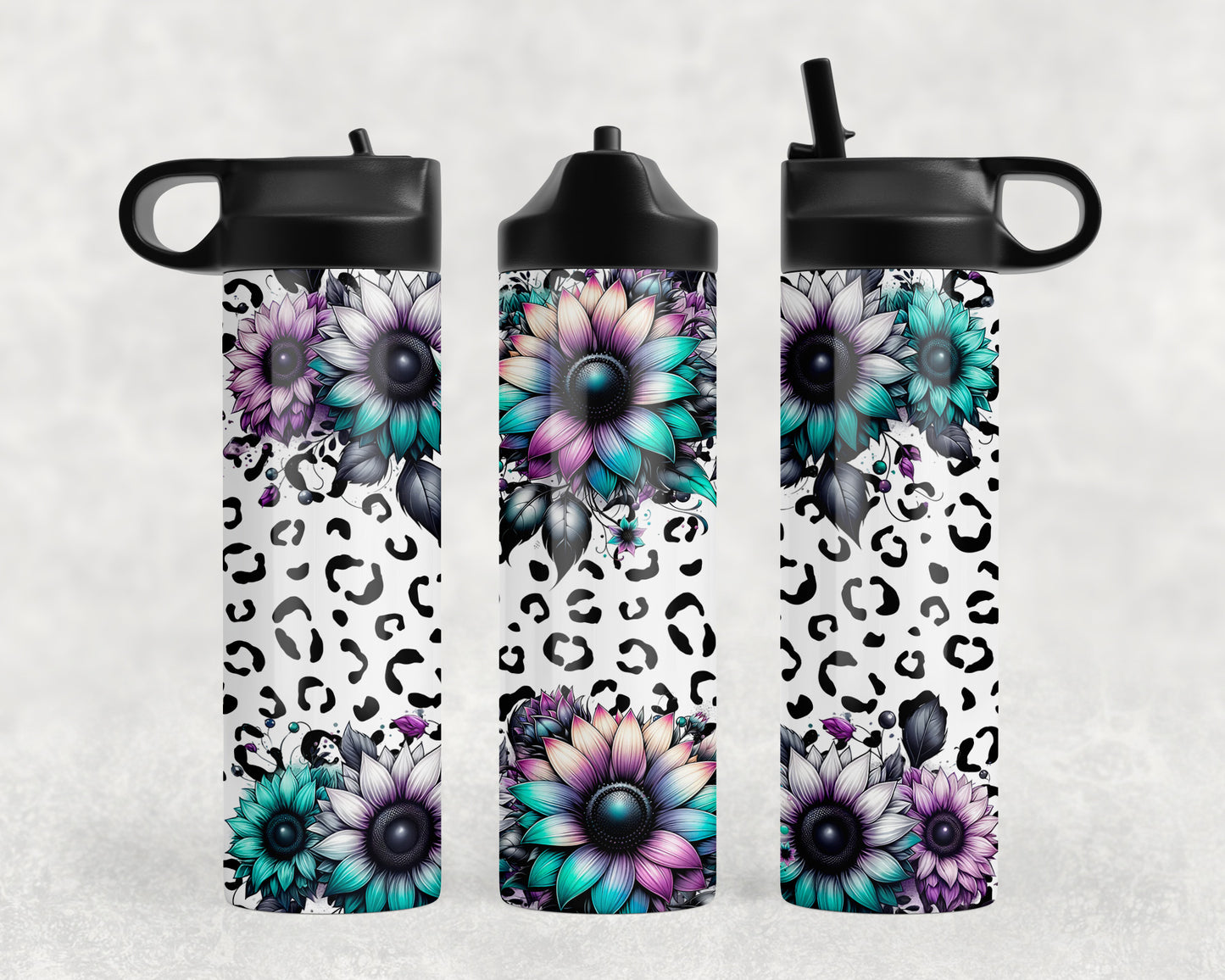 Sunflowers and Leopard Print Water Bottle - 318