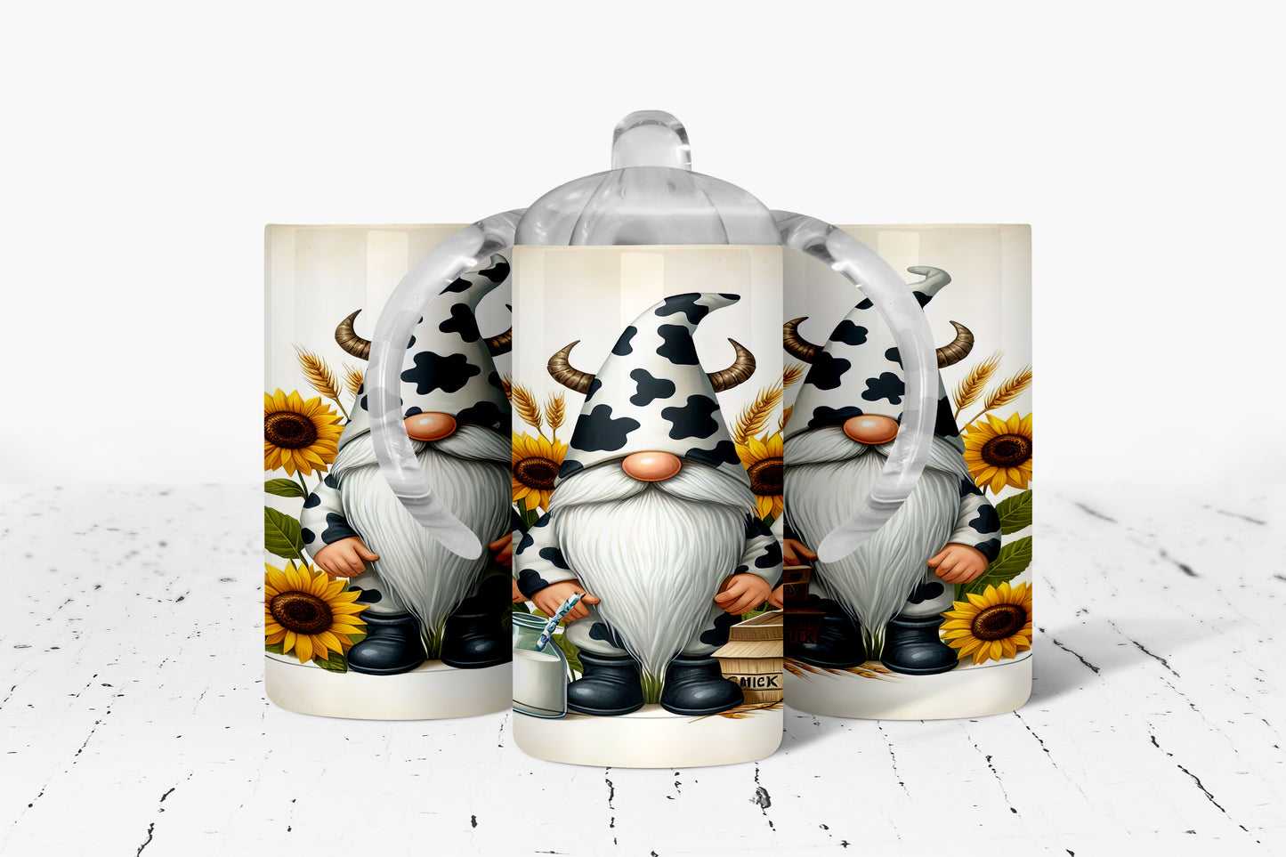 Cow Print Gnomes Kids Dual Lid Sippy Cup Tumbler - 338