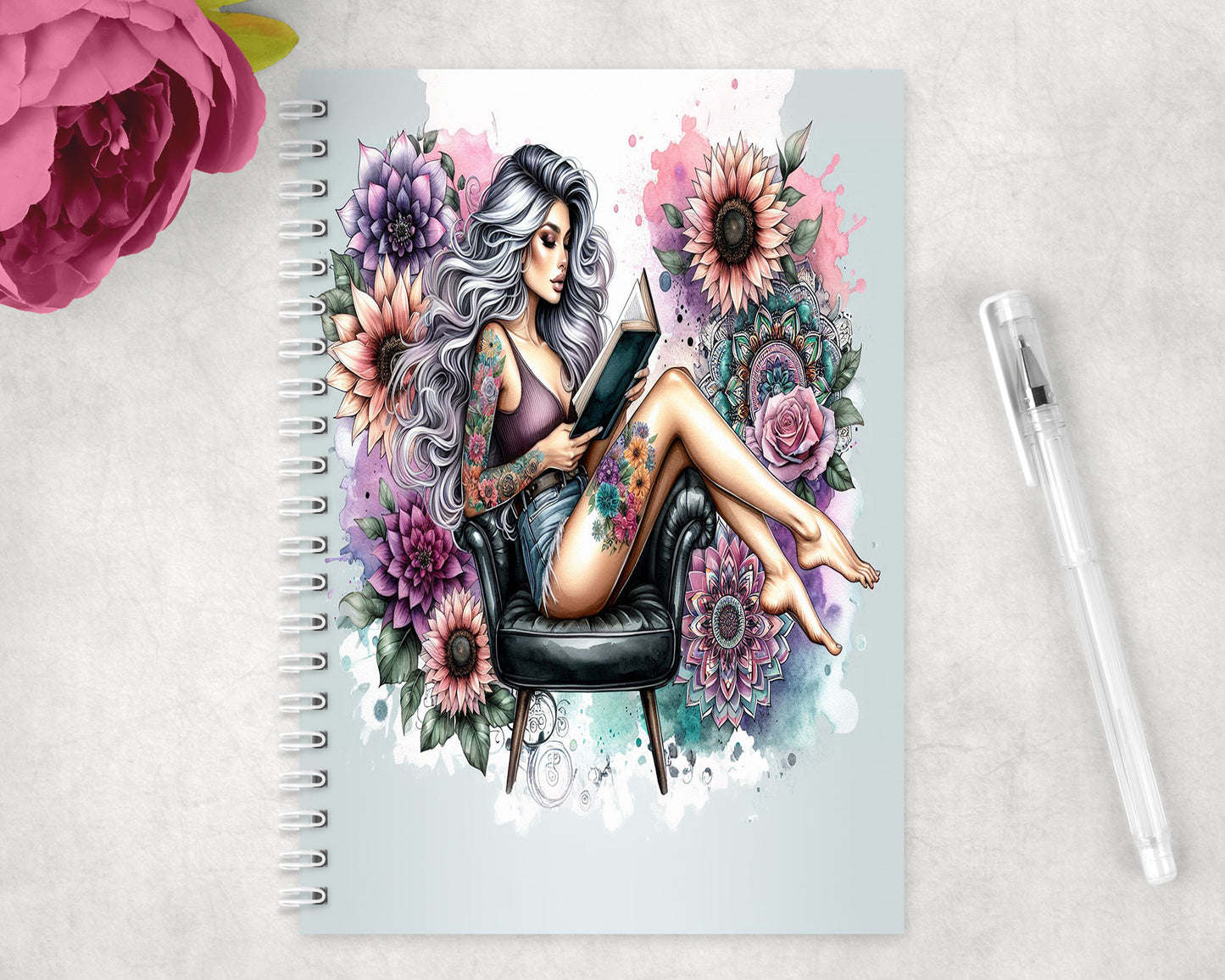 Tattoo Girl Spiral Lined A5 Journal - 344