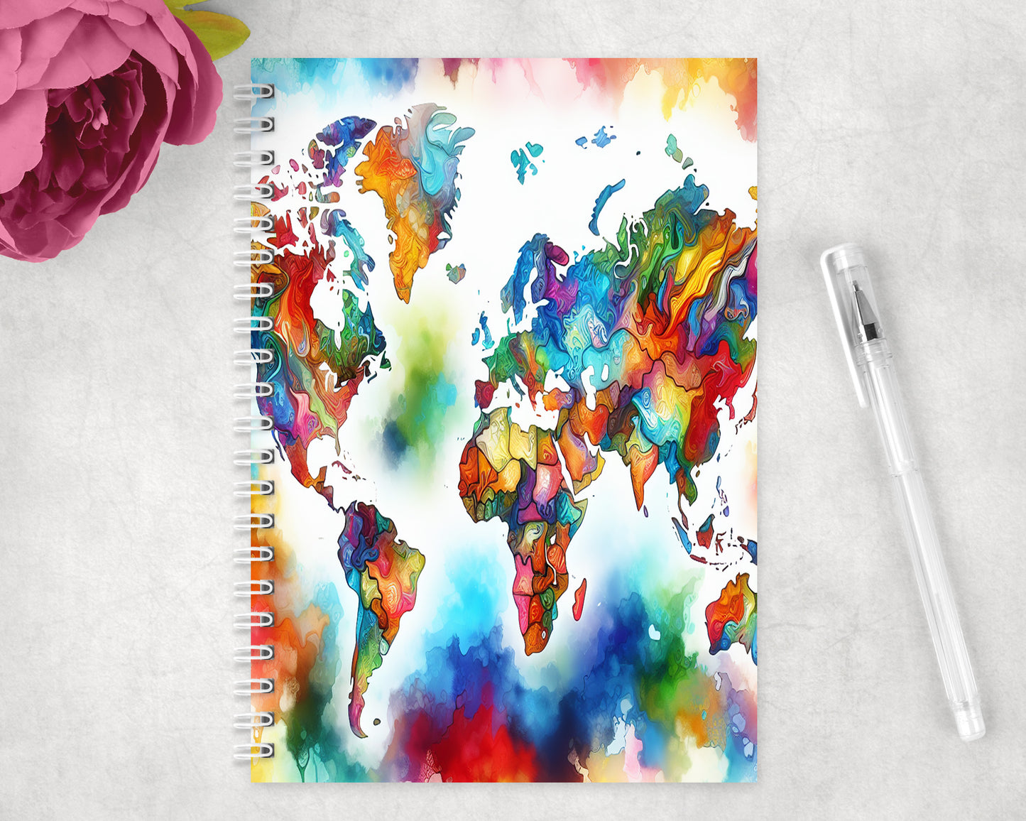 World Map Spiral Lined A5 Journal - 352