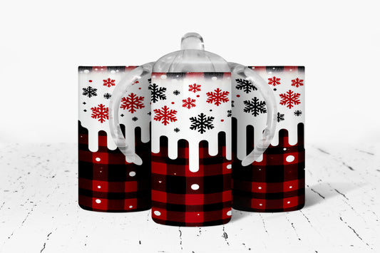 Christmas Winter Plaid Kids Dual Lid Sippy Cup Tumbler - 358