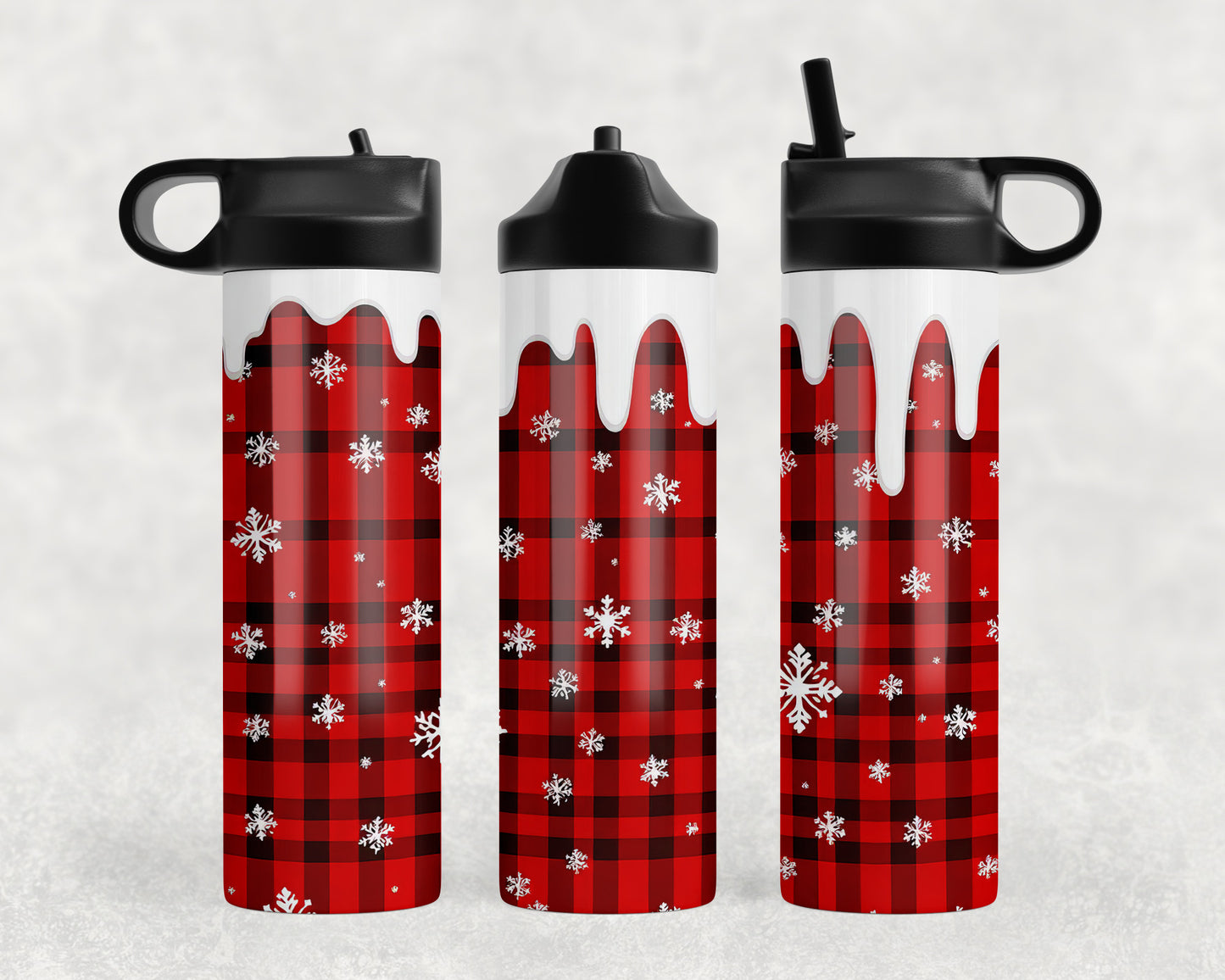 Christmas Winter Plaid Water Bottle - 360