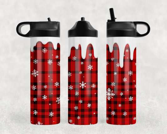 Christmas Winter Plaid Water Bottle - 360