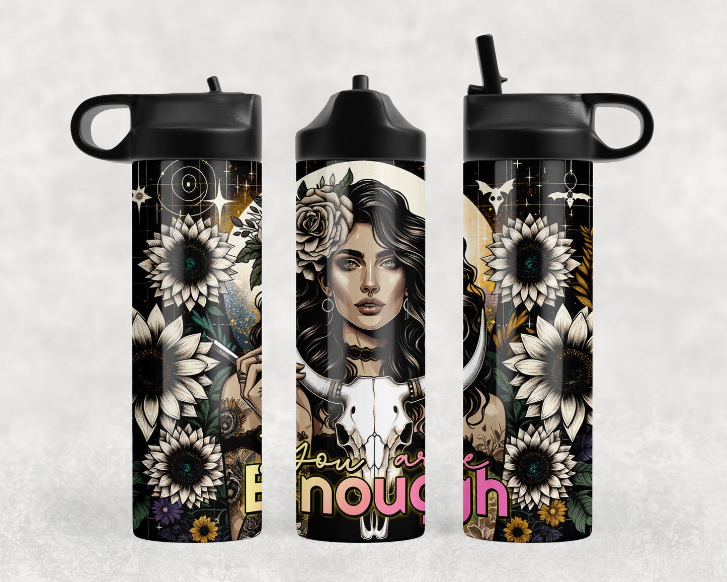 Western You Are Enough Tattoo Girl Water Bottle - 362