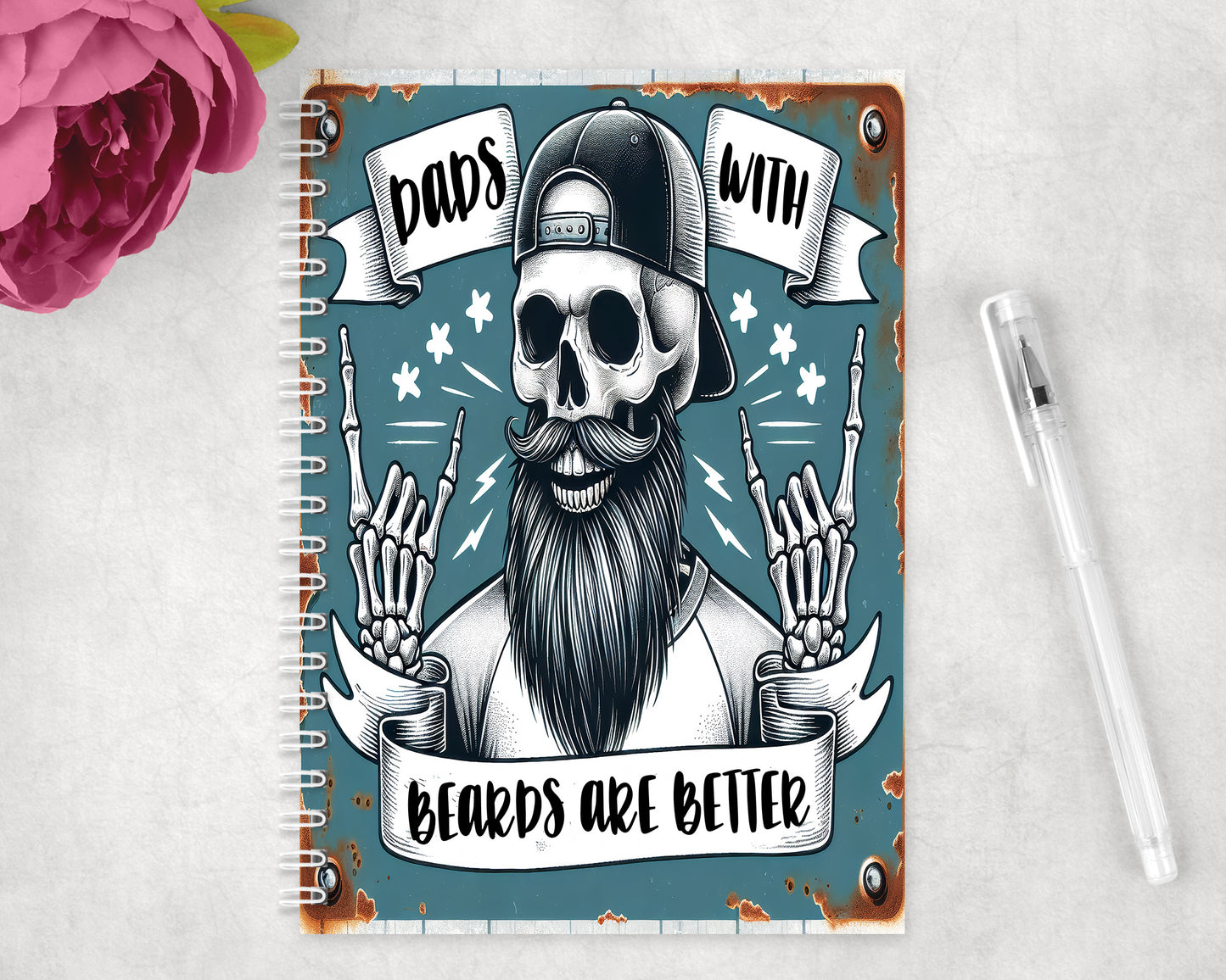 Skeleton Dad Beards Spiral Lined A5 Journal - 370