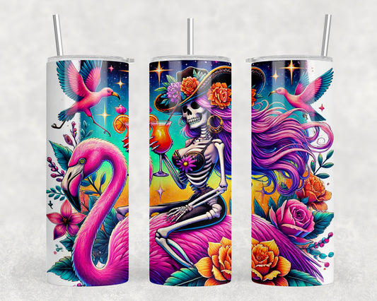 Skeleton Mermaid Flamingo 20oz Skinny Tumbler - 383