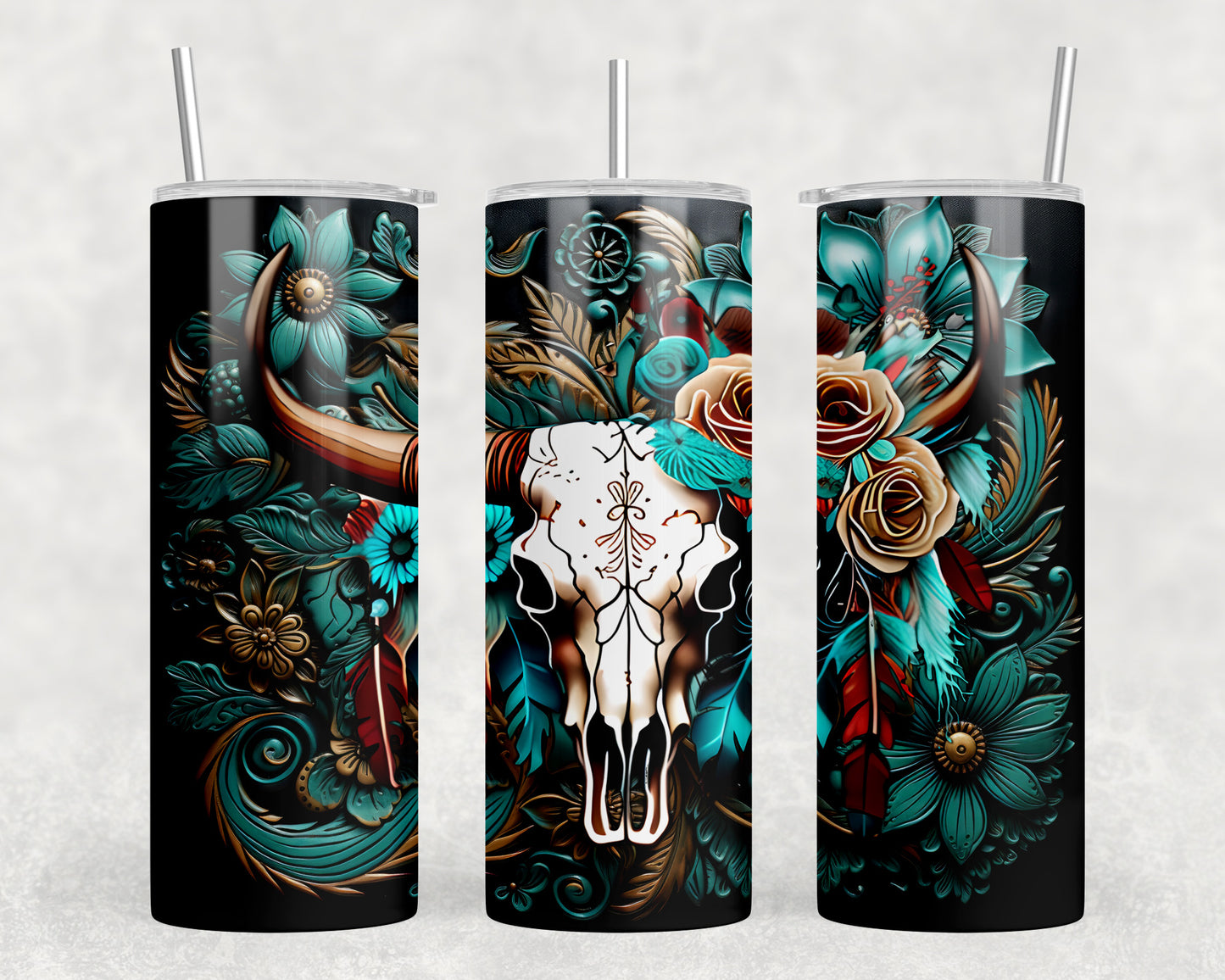 Western Skull 20oz Skinny Tumbler - 384