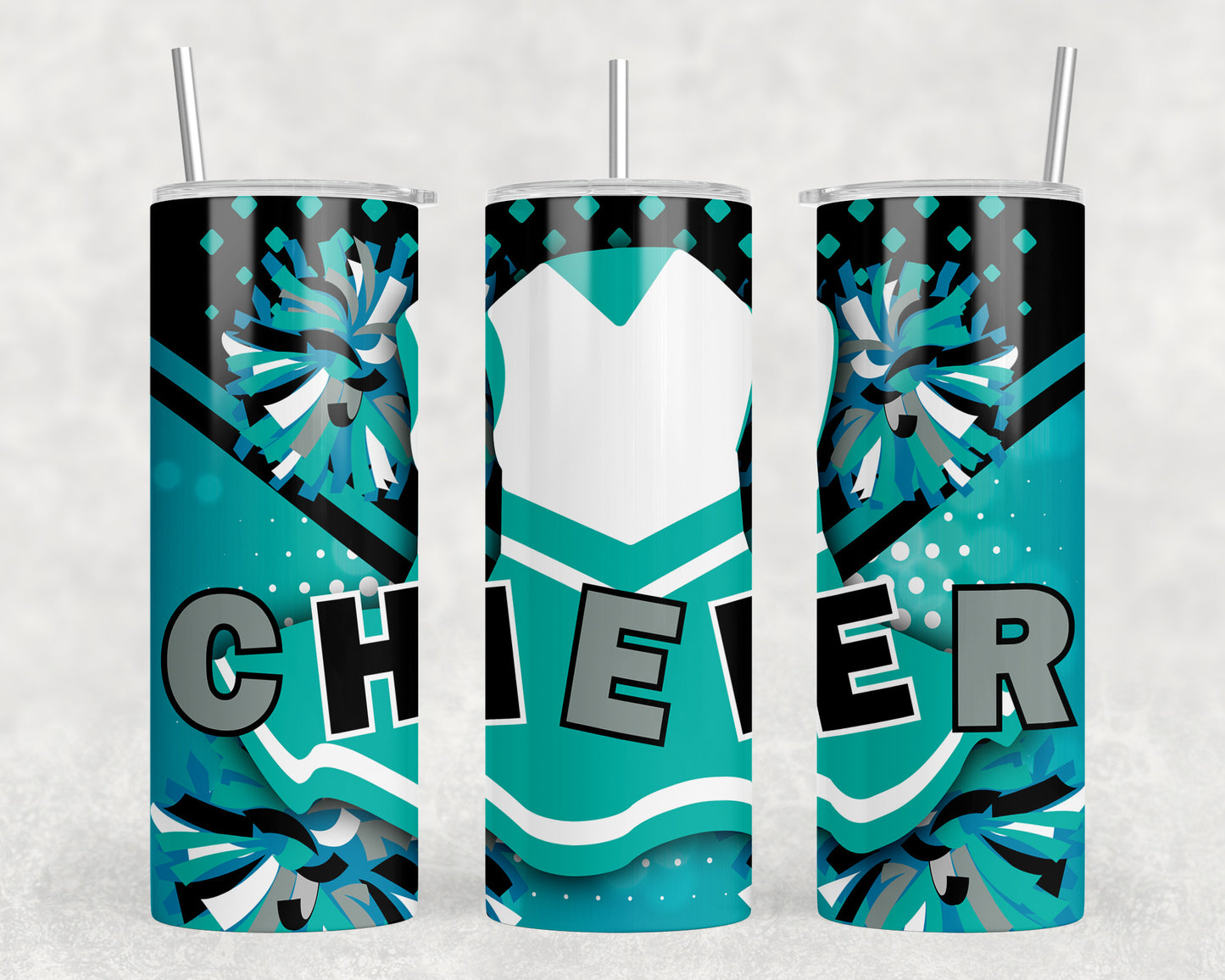 Turquoise and Black Cheer 20oz Skinny Tumbler - 419