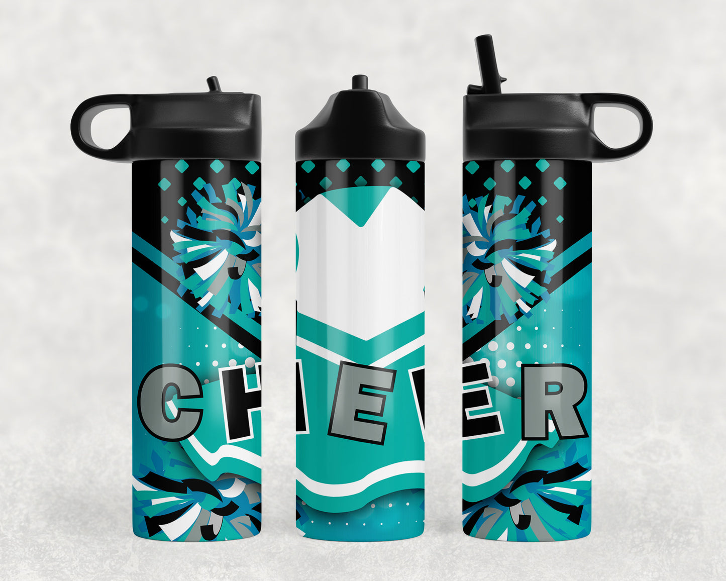 Turquoise and Black Cheer Water Bottle - 419