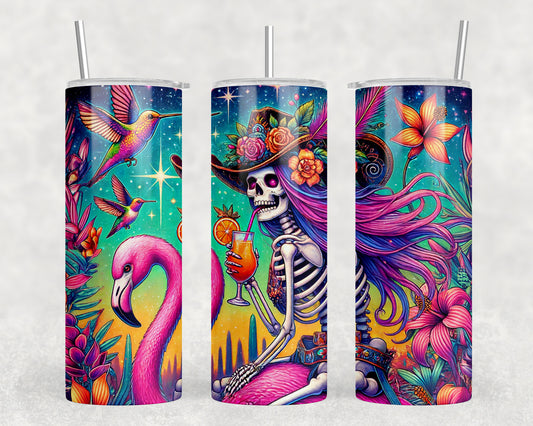 Skeleton Mermaid Flamingo 20oz Skinny Tumbler - 441