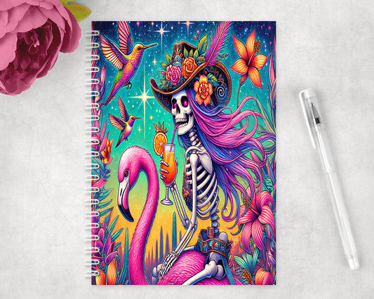 Skeleton Mermaid Flamingo Spiral Lined A5 Journal - 441