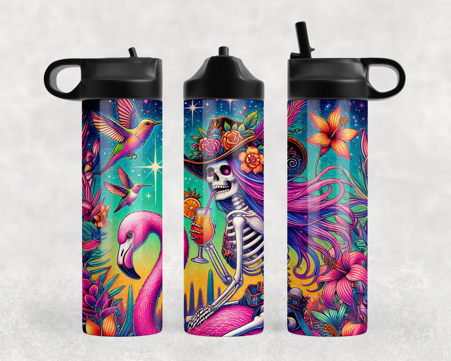 Skeleton Mermaid Flamingo Water Bottle - 441