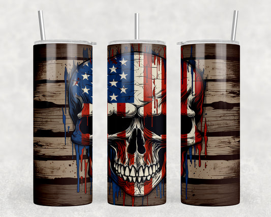 American Flag Skull 20oz Skinny Tumbler - 446