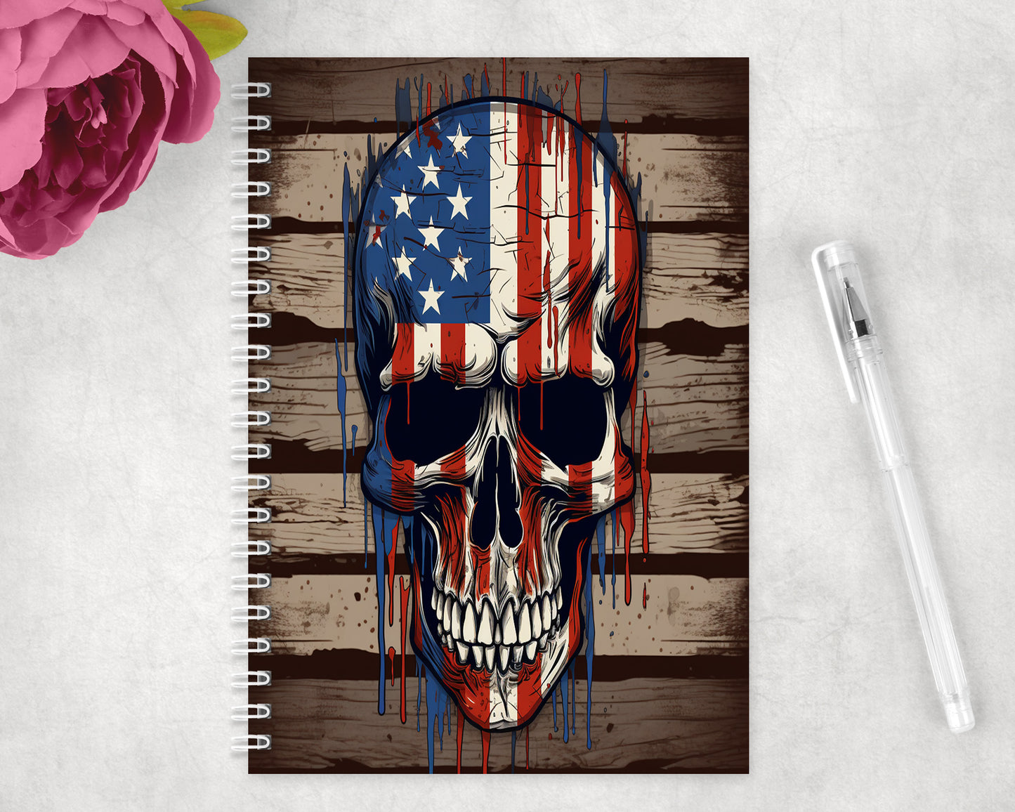 American Flag Skull Spiral Lined A5 Journal - 446