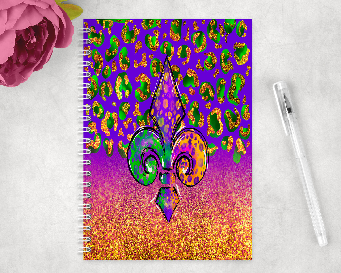 Mardi Gras Fleur De Lis Spiral Lined A5 Journal - 480