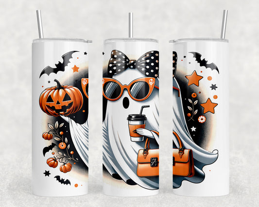 Cute Fall Ghost Halloween Bougee 20oz Skinny Tumbler - 5254