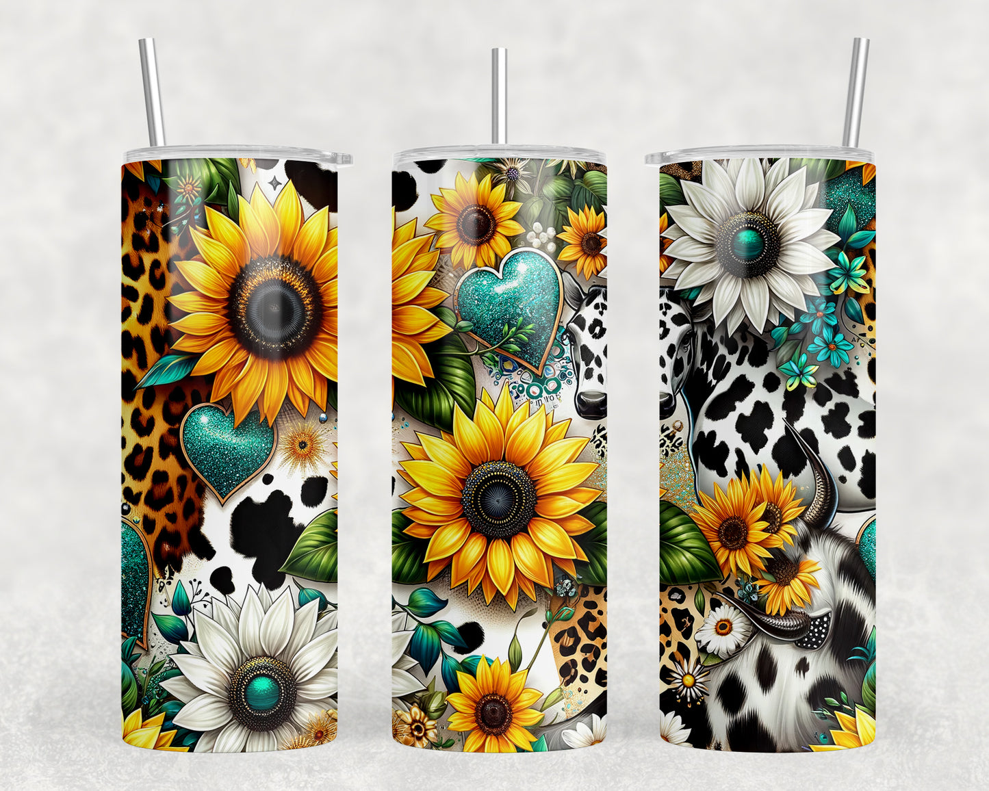 Western Cow Print Sunflowers 20oz Skinny Tumbler - 5261