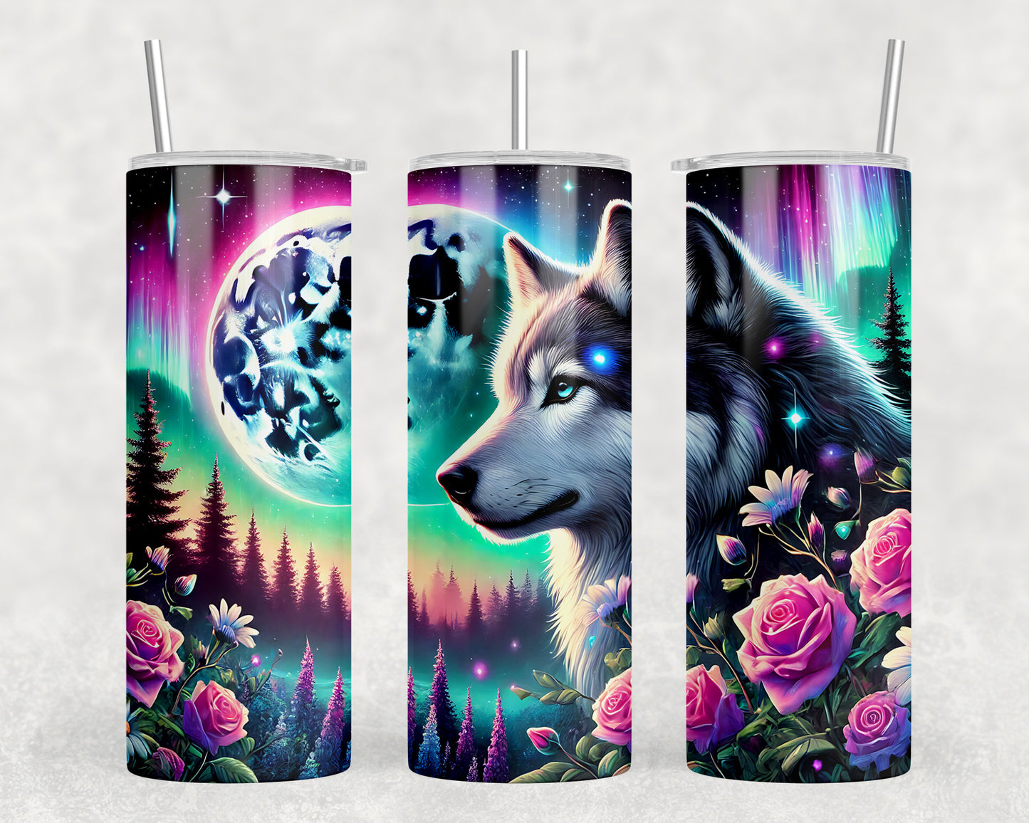 Northern Lights Wolves 20oz Skinny Tumbler - 5305