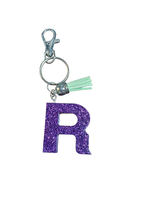 Letter R Epoxy Keychain